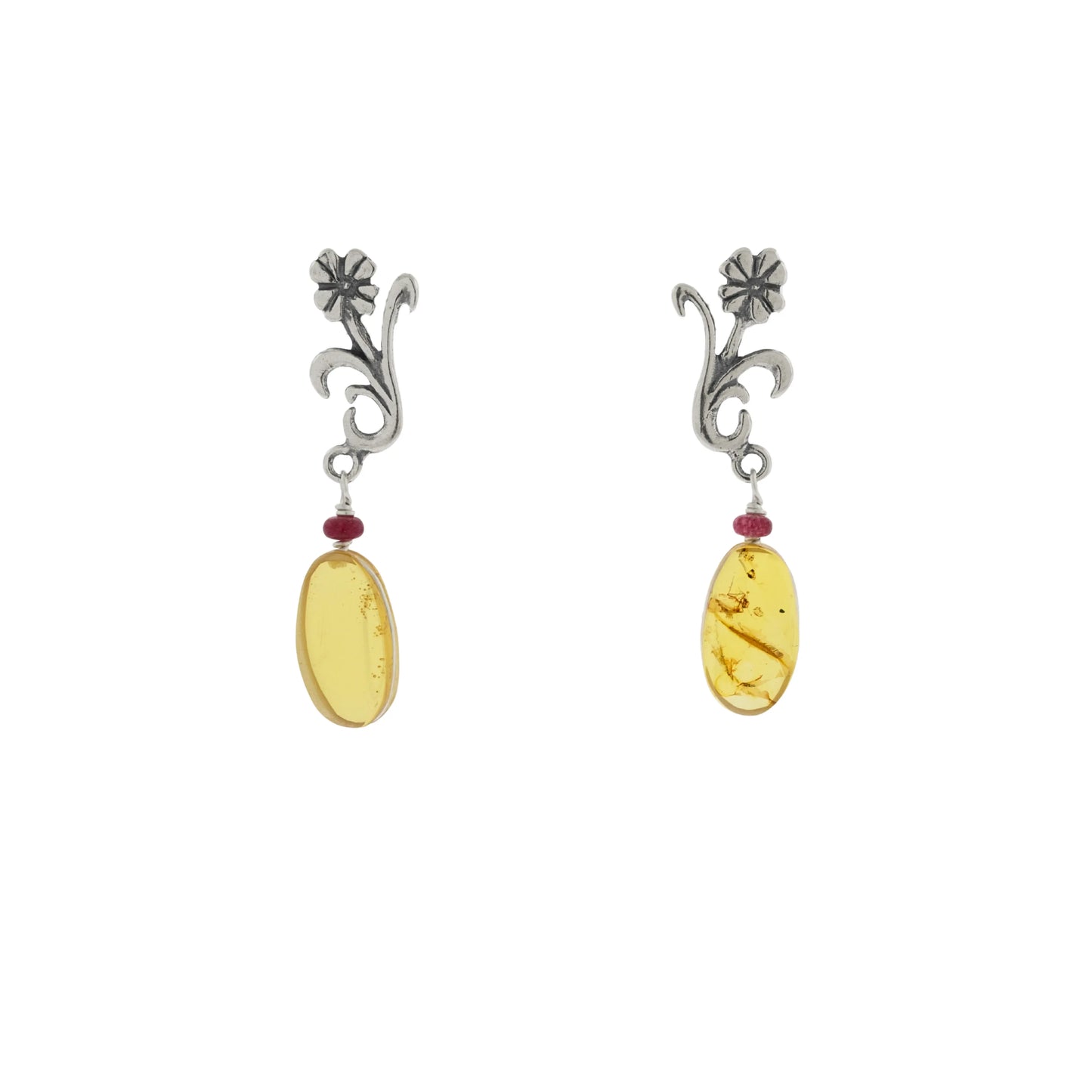 Aretes Flor Tallo Ámbar