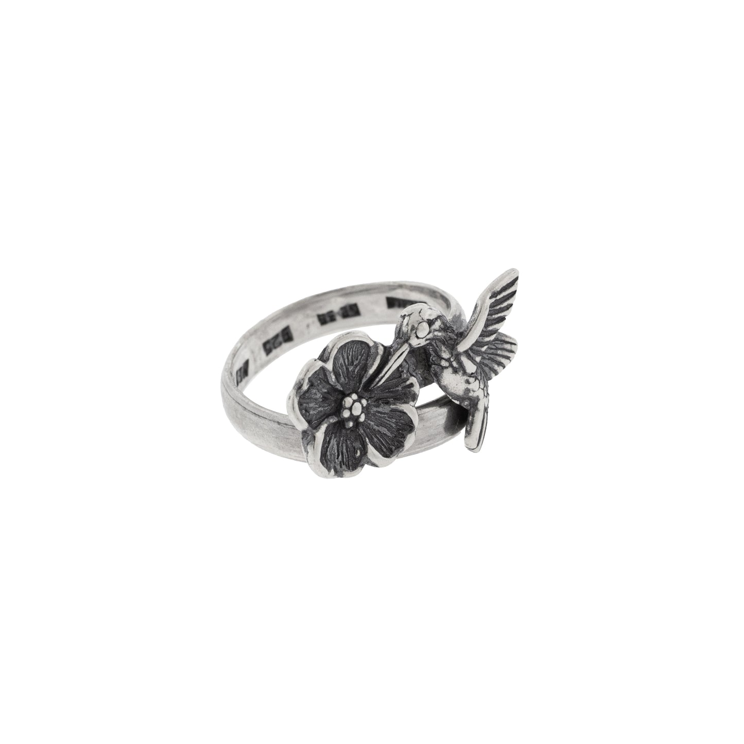 Anillo colibrí con flor
