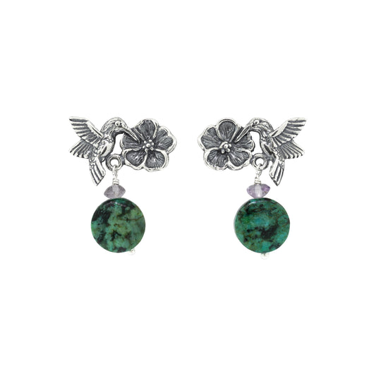 Aretes colibrí con flor