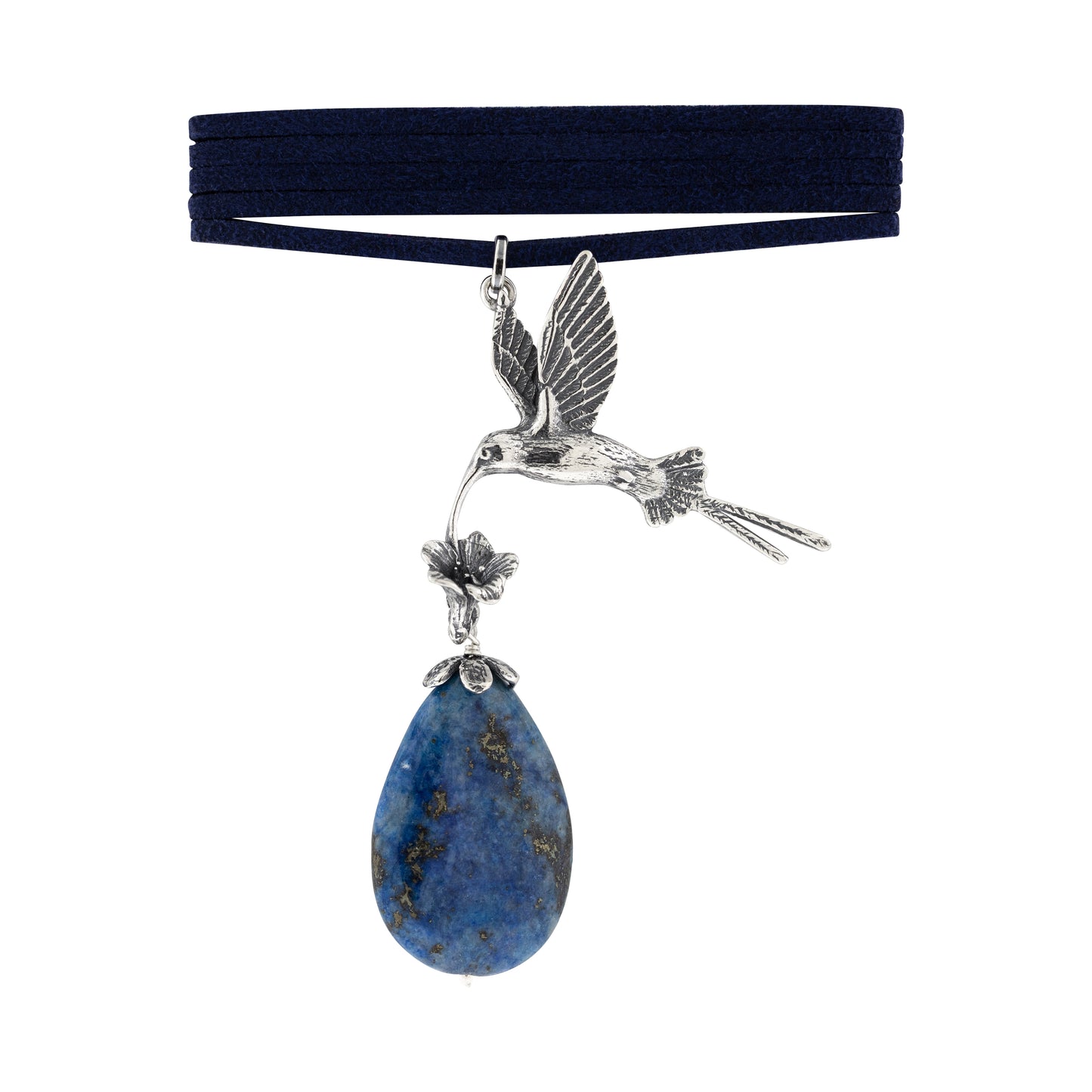 Dije colibrí con gota de rocío