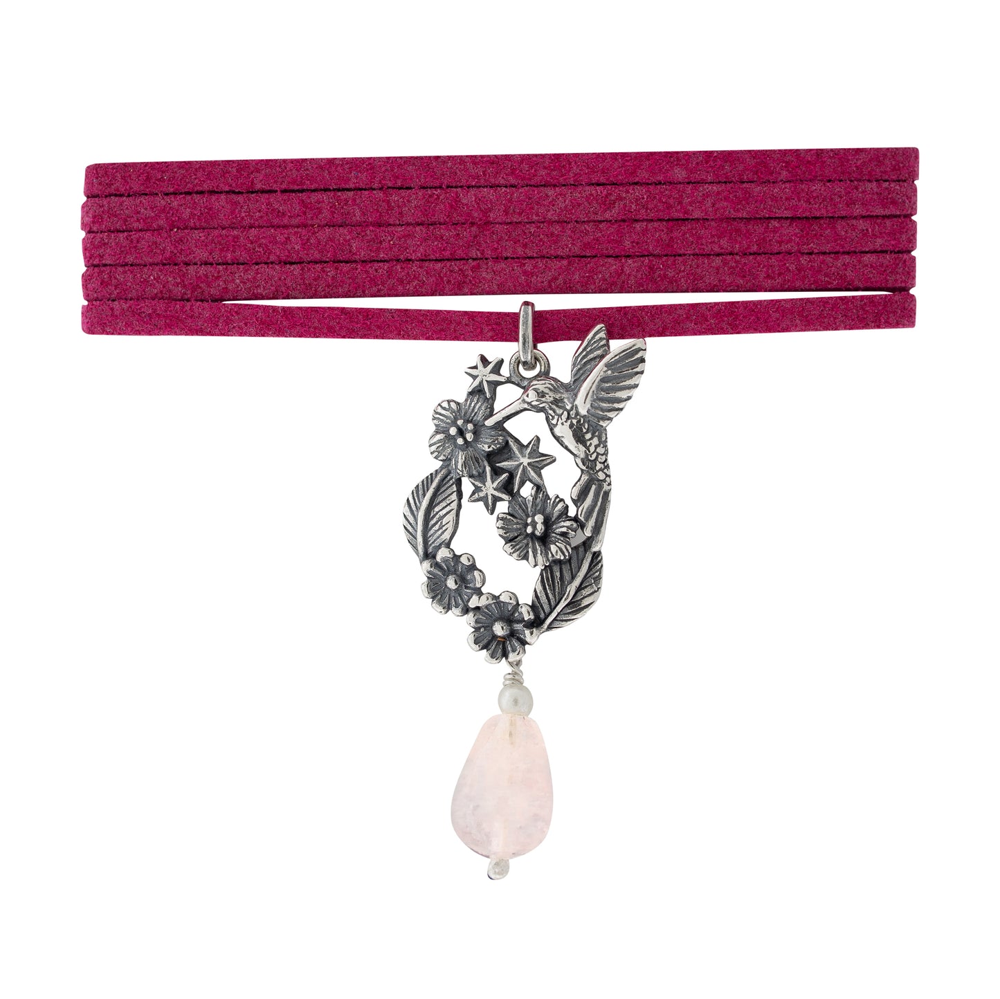 Dije clásico de colibrí con flores y estrellas