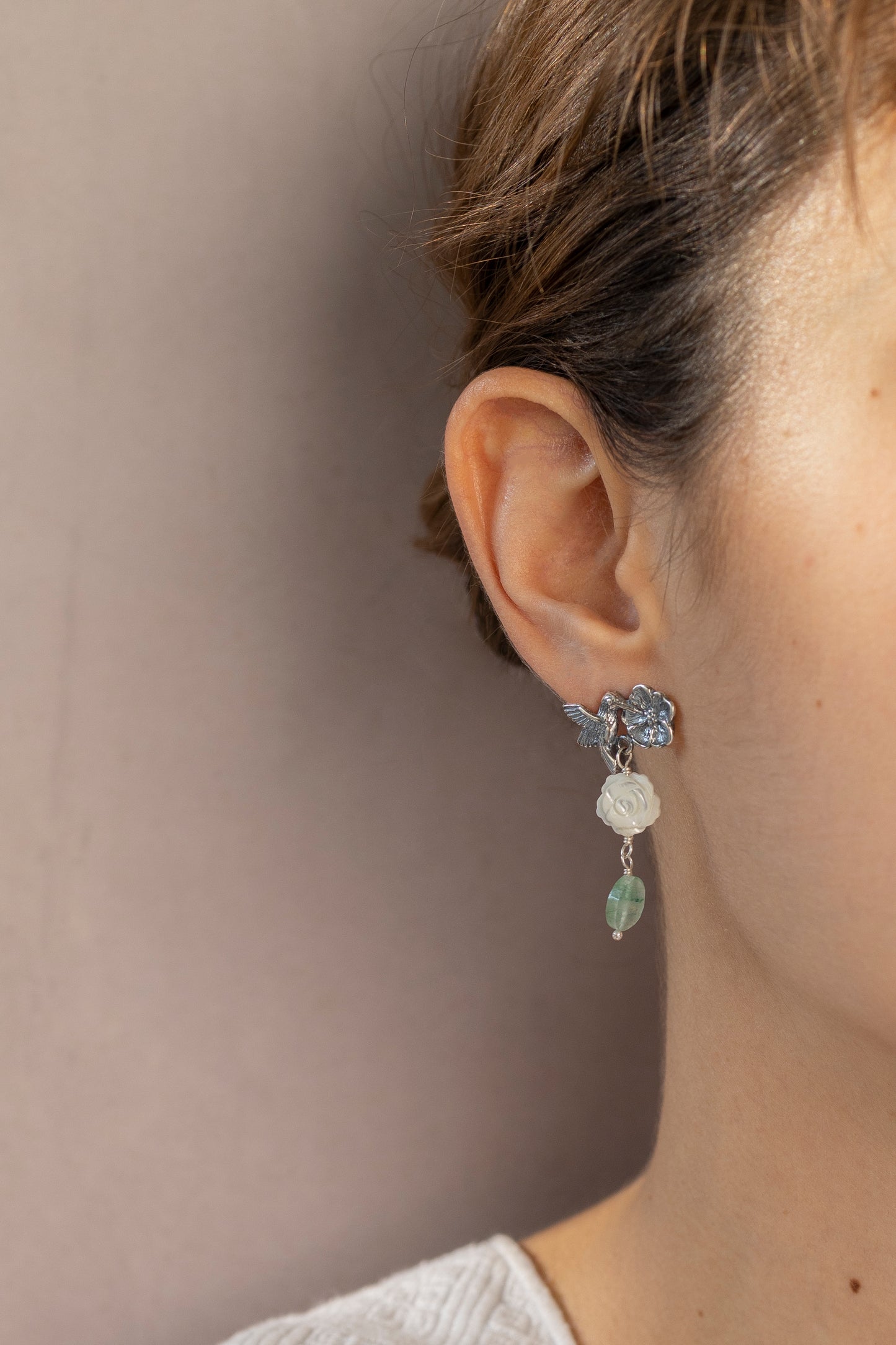 Aretes Colibrí con Flor