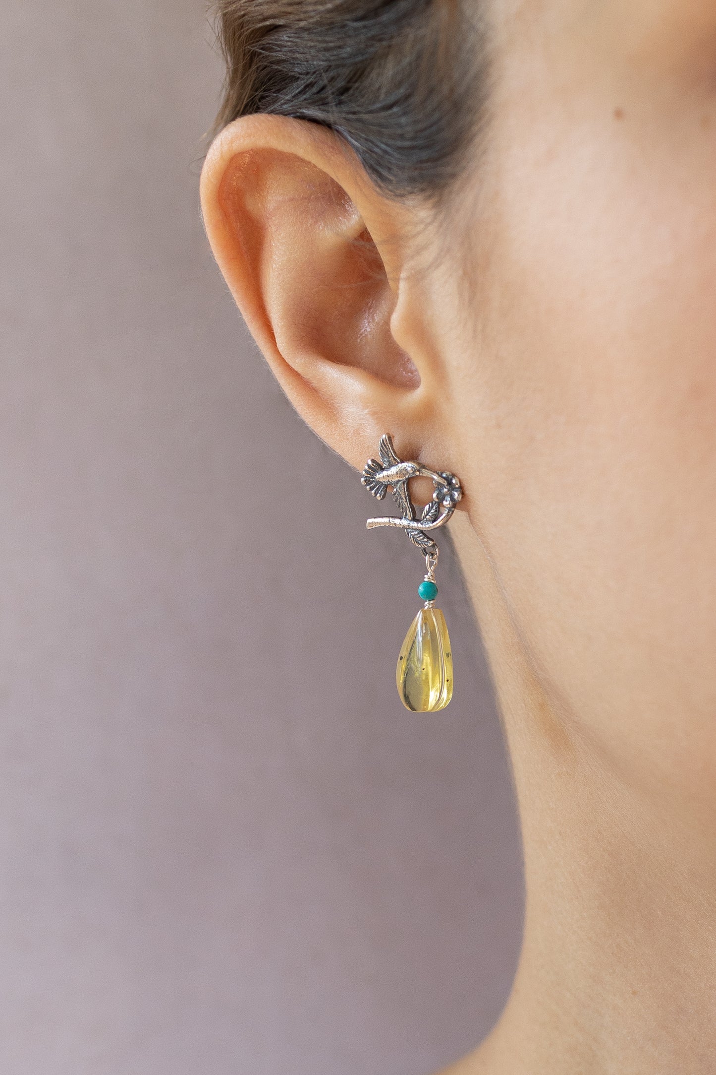 Aretes Colibrí Picaflor con Ambar