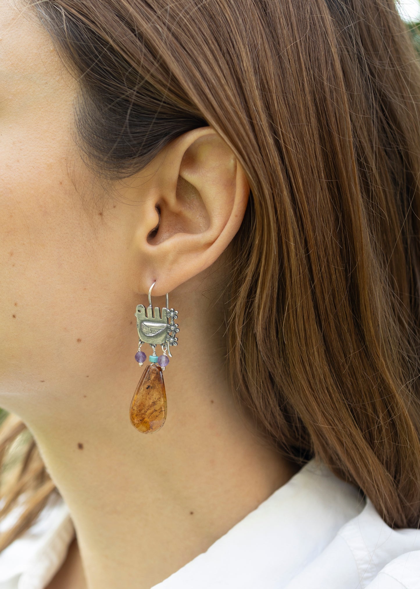 Aretes paloma Citlali con ámbar