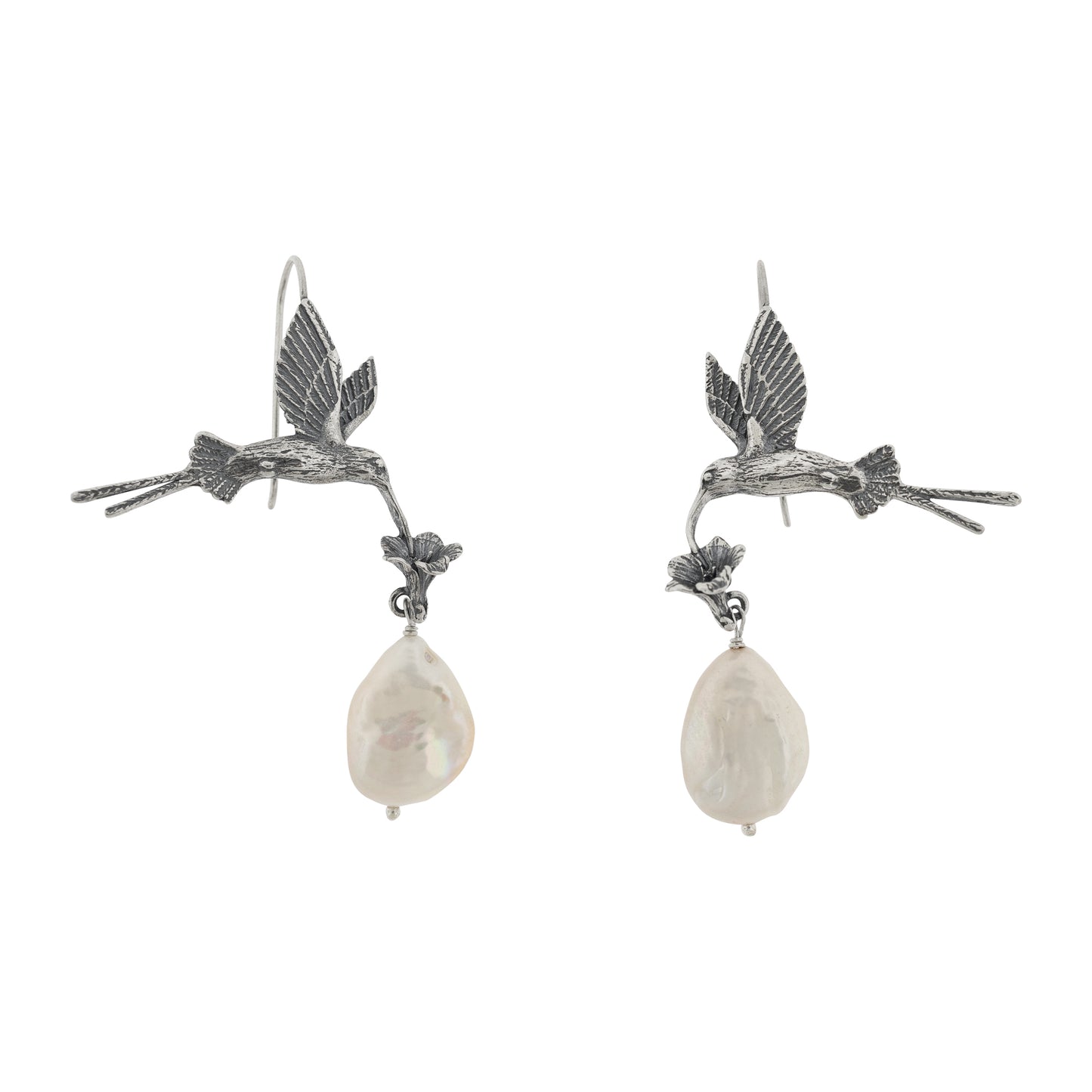 Aretes colibrí colas con perla