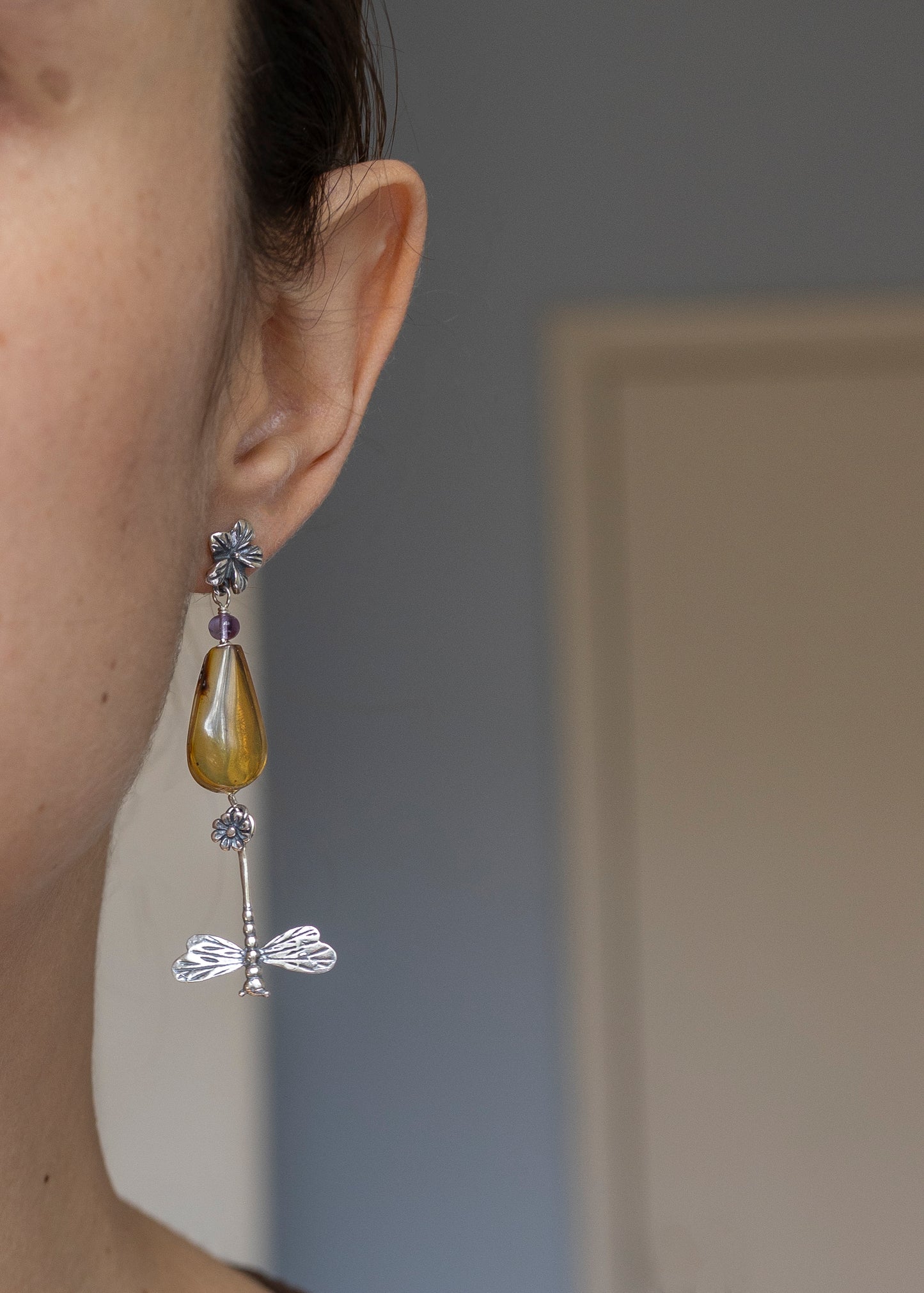 Aretes Libélula con Ámbar