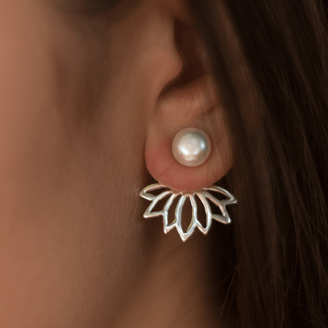 Aretes Earjacket Flor de Loto - Citlali Joyas