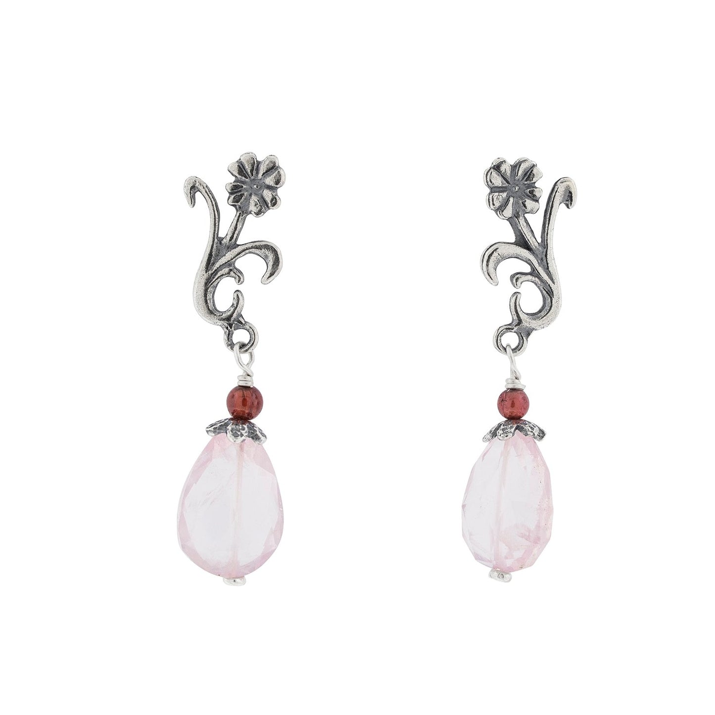 Aretes Flor con tallo chicos - Citlali Joyas