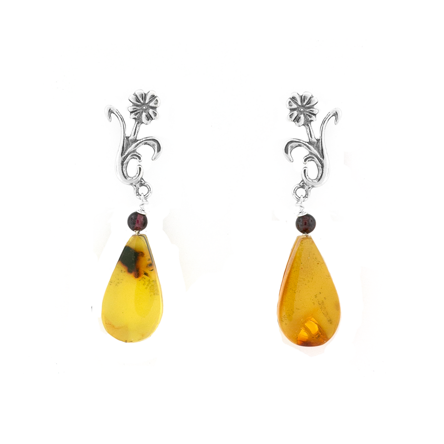 Aretes Flor Tallo Ámbar