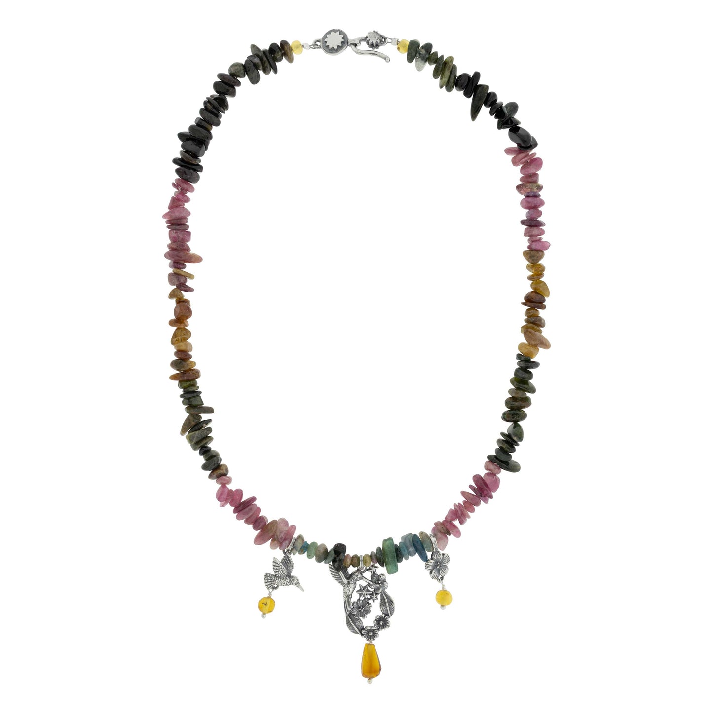 Collar clásico de colibríes, flores y estrellas