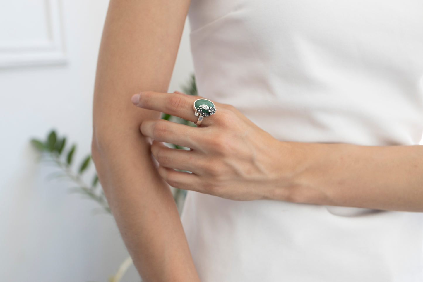 Anillo Corona de flores en verde